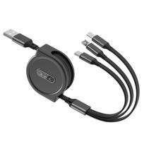 VAORLO 3 viename USB įkrovimo laidas, skirtas iPhone 11 Micro USB Type C kabelis Ištraukiamas nešiojamas įkrovimo laidas, skirtas iPhone X 8 Samsung S9 raudona