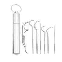 1 rinkinys metalinis dantų siūlas daugiafunkcis nerūdijantis plienas atsparus rūdims puikus nešiojamas dantų krapštukas su dėklu laikymui namų ūkiui 7pcs