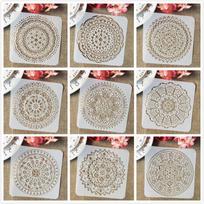 9Pcs/Set 6inches/8inches Mandala Round Geometry DIY Layering Stencils Painting Scrapbook Coloring Embossing Album Decorative Template 9pcs a set 6 inches gray