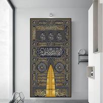Kaaba Golden Doors Islamo sienų meno spaudinys Plakatas Arabų kaligrafija Religinės eilės Koranas Drobė Tapyba Musulmonų namų dekoras 20*40cm