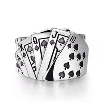 Mados perdėtas atidarymo žiedas žaidimo kortų krištoliniai pirštų žiedai vyrams moterims, vintage poker party punk 02