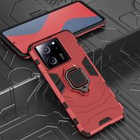 KEYSION smūgiams atsparus šarvų dėklas, skirtas Xiaomi 13T 13T Pro 5G minkštas silikonas + PC metalinis žiedinis stovas telefono galinis dangtelis, skirtas Redmi K60 Ultra for Xiaomi 13T raudona