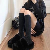 Rudens ir žiemos moteriškos megztos kojinės Vienspalvės vertikalios juostos šiltos iki kelių kojinės Harajuku Fashion Lolita kojinės 1 Pair juoda