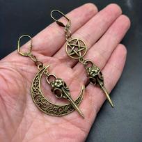 Asymmetrical Crow Skull Pentagram Design Dangle Earrings Retro Punk Style Alloy Jewelry Halloween Club Accessories gelsvai ruda