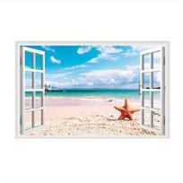 3D gamtos peizažai netikri langų lipdukai Sakura Tree Beach pastatas Sienų menas Firmos lipdukai Namų biuro apdaila Vinilo tapetai 43.5x70cm blue