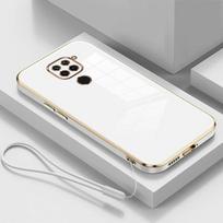 Skirtas Xiaomi Redmi Note 9 dėklui Redmi Note 9 dangtelis M2003J15SC M2003J15SG prabangus kvadratinis telefono dėklas, atsparus smūgiams galinis dangtelis Redmi Note 9&Case & Strap sniego baltumo spalva
