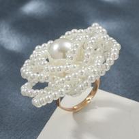 Imitacinis perlas gėlės žiedas moterims subtilūs elegantiški rodomojo piršto žiedai rankų darbo karoliukais perlais papuošalai temperamento aksesuarai balta