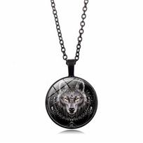 Vilko galvos pakabukas karoliai Animal Power norvegų vikingų amuletai, stikliniai kabošono papuošalai, karoliai vyrams, moterys juoda