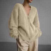 Womens  Oversized Shaggy Cardigan Sweaters Fall Fashion Open Front Knit Long Sleeve Button Cardigans L smėlis