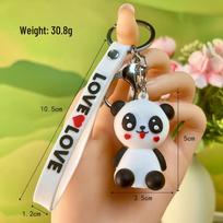 Raktų pakabukas su panda, bambuko vamzdeliu ir raudonosios pandos lėle - Mažas dovanėlės papuošalas Cute Panda Keychain White Rope