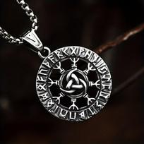Naujas Vintažinis Skandinaviškas Vikingų Apvalus Talismano Pakabukas Karoliai=Madingi Vyriški Punk Motociklininko Šarmo Papuošalai Vakarėlio Dovana black