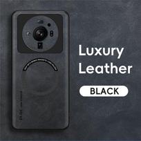Magnetinis Retro Odinis Minkštas dėklas Xiaomi 12S Ultra 12SUltra 5G Wireless Charging telefonui For Xiaomi 12S Ultra juoda