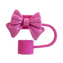 Pink Bow Straw Covers Cap Toppers for Stanley Tumblers Straw Tips Lid Protectors for 10mm Diameter Straws Cup Accessories rožinė raudona spalva