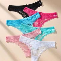 European & American Sexy Lace Low-Waist Thong - Solid Color, Hollow Out, Seamless Transparent Women's T-Panties. S Waist 28 mėlyna
