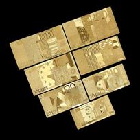 24K Aukso folijos banknotai Pilnas 7 vnt. eurų rinkinys Banknotų kolekcija Dekoracija Suvenyras Dovana Vandeniui atsparus Kūrybingas euras 7PCS