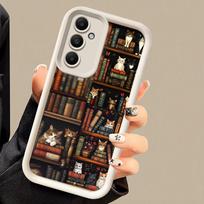 Phone Case for Samsung Galaxy A16 A34 A12 A14 A32 A23 A26 A56 A15 A51 A73 A53 A54 Soft Cover Shell Vintage Bookshelf Kitten Galaxy A23 4G 5G white