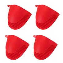 4Pcs Silicone Oven Mitts Heat Resistant Kitchen Mittens Pinch Mitts Anti-Scald Silicone Potholders raudona