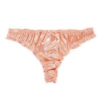 Satin Thongs for Women Sexy Low Rise Cute Ruffle Trim Panties Smooth Silky G-String T Back Underwear S