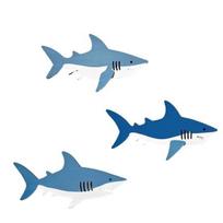 3 Pcs Nautical Wooden Shark Wall Decor Beach Coastal Wood Shark Wall Art Rustic Ocean Animal Wall Sculpture for Living Room Office Home Decor mėlyna