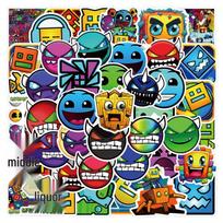 50 Geometry Dash Graffiti Stickers for DIY Journal, Skateboard & Water Cup Decoration blue