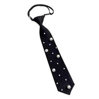 Elegant Korean Style Pearls Tie Tassels Black Beaded Long Necktie Academic Style Geometric Decoration Shirt Tie For Women