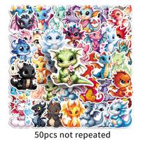 50pcs Cute Cartoon Flying Dragon Stickers - Q Version Waterproof DIY Decorations for Guitar & Suitcase