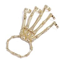 Punk Skeleton Hand Bracelet For Women With Alloy Metal Gothic Halloween Jewelry Gold