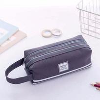 Portable High Capacity School Stationery Storage bag Big Pen Bag Pencil Case Double layer Pen Case tamsiai pilka spalva