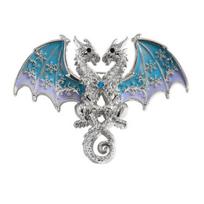 Two-Headed Dragon Design Brooch Gradient Enamel Electroplated Finish Safety Pin mėlyna