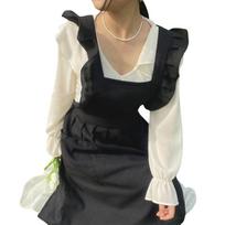 Cooking Apron with Pocket Breathable Kitchen Baking Cooking Apron Ruffled Apron Plain Work Apron for Kitchen Cafe mėlyna