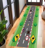 Vaikų lenktynių trasos žaidimų kilimėlis Neslystantis takelis darželiui, berniukų kambariui, svetainei, automobilio tema Patvarus plaunamas kilimėlio dekoras 40x120cm green