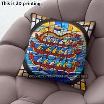 Stained Glass Dragon Boat Race Throw Pillow Covers Pattern Cushion Cover Suitable for Sofa Bedroom Car Pillow Cover 40x40cm
