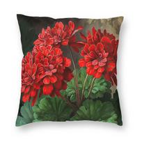Red Geranium Flowers Square Pillowcase Polyester Linen Velvet Printed Zip Decorative Throw Pillow Case Car Cushion Cover 30x30cm