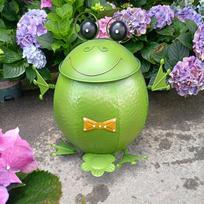 1 Nerūdijantis ketaus varlės šiukšliadėžė, Lauko sodo veja Dekoratyvinis konteineris, Atsparus lietui Foto rekvizitas kiemui ir Airbnb dekoravimui Green Frog Trash Can (No Pattern)