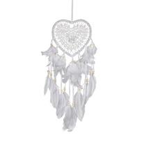 Namai Apsipirkimas Širdies formos plunksnų pakabukas LED styginių lemputė Dream Catcher Namų kabantis dekoras No LED# balta