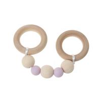 Baby Play Gym Montessori Toys Baby Teether Beech Wood Ring Silicone Beads Wooden Rattle violetinė