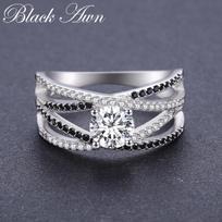 BLACK AWN Žiedai moterims Juodi Spinel Sužadėtuvės Vestuvinės juostos Papuošalai Priedai 6