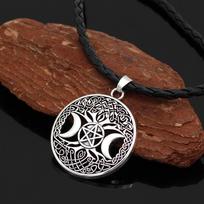 Triguba mėnulio deivė Wicca vikingų pentagrama stebuklinga amuleto karoliai moteriški medžio mėnulio karoliai pakabukai vintažiniai papuošalai sidabras