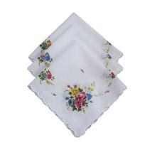 3x vintažinės įvairių gėlių raštų medvilninės nosinės moteriškos „hankies“ kišeninės kvadratinės „Hanky“ moteriškos nuotakos pamergėms 2