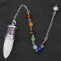 Akmens smėlio laikrodžio pakabukas natūralaus krištolo dvasios švytuoklės originalus akmens čakros karoliai, moteriški jogos papuošalai White-Crystal-Amethyst