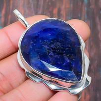 Azurite Malachite Gemstone 925 Sterling Silver Handmade Jewelry Pendant For Memorial Day 2.36 Inches mėlyna