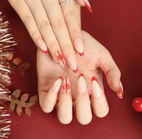 24 vnt./komplektas Quick Nails kalėdinis manikiūras raudona snaigė ilga baleto dirbtiniai nagai, atsparūs vandeniui, nešiojami, paruošti nagų lipdukai smėlis/raudona