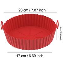 22/24 cm apvalus silikoninis oro gruzdintuvės kepimo krepšelio įdėklas, daugkartinio naudojimo, lengvai valomas Airfryers padėklas, kepsninė, kepsninė, kepta vištienos orkaitėje, keptuvė virtuvei 20CM raudona