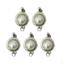 5 Pieces Round Locket with Imitation Pearl Clasp Connector DIY Jewelry Craft gray