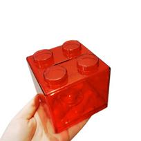 Statybinių blokelių žaislų laikymo dėžutė Skaidri plastikinė bloko formos Piggy Bank monetų laikymo dėžutė, sukraunama įvairių smulkmenų laikymo talpykla raudona