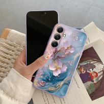 Marmurinis akmeninis dėklas, skirtas iPhone Samsung A55 S24 FE S25 Xiaomi Redmi Note 13 Pro 14C Huawei Honor Realme smūgiams atsparus telefono buferis nuo įbrėžimų matinis dangtelis Samsung Galaxy S9 Plus violetinė
