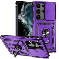 Smūgiams atsparus magnetinio žiedo laikiklio dėklas, skirtas Samsung Galaxy S24 S23 S22 S21 S20 Ultra Plus 23 FE Note20 slankiojančios kameros apsauginis dangtelis For Galaxy S23 Ultra violetinė