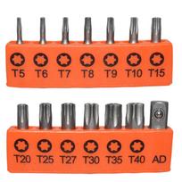 25 mm Torx atsuktuvo antgalių rinkinys su skyle 14 vnt., skirtas elektriniams įrenginiams