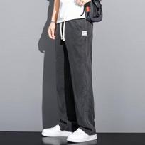 Men's Summer Soft Thin Baggy Straight Wide Leg Pants Youth Popular Drawstring Elastic Waist Loose Lyocell Fabric Trousers XXXXL