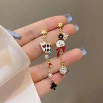 Creative Cute Playing Cards Cute Asymmetrical Earrings Bow Girl Accessories One Size